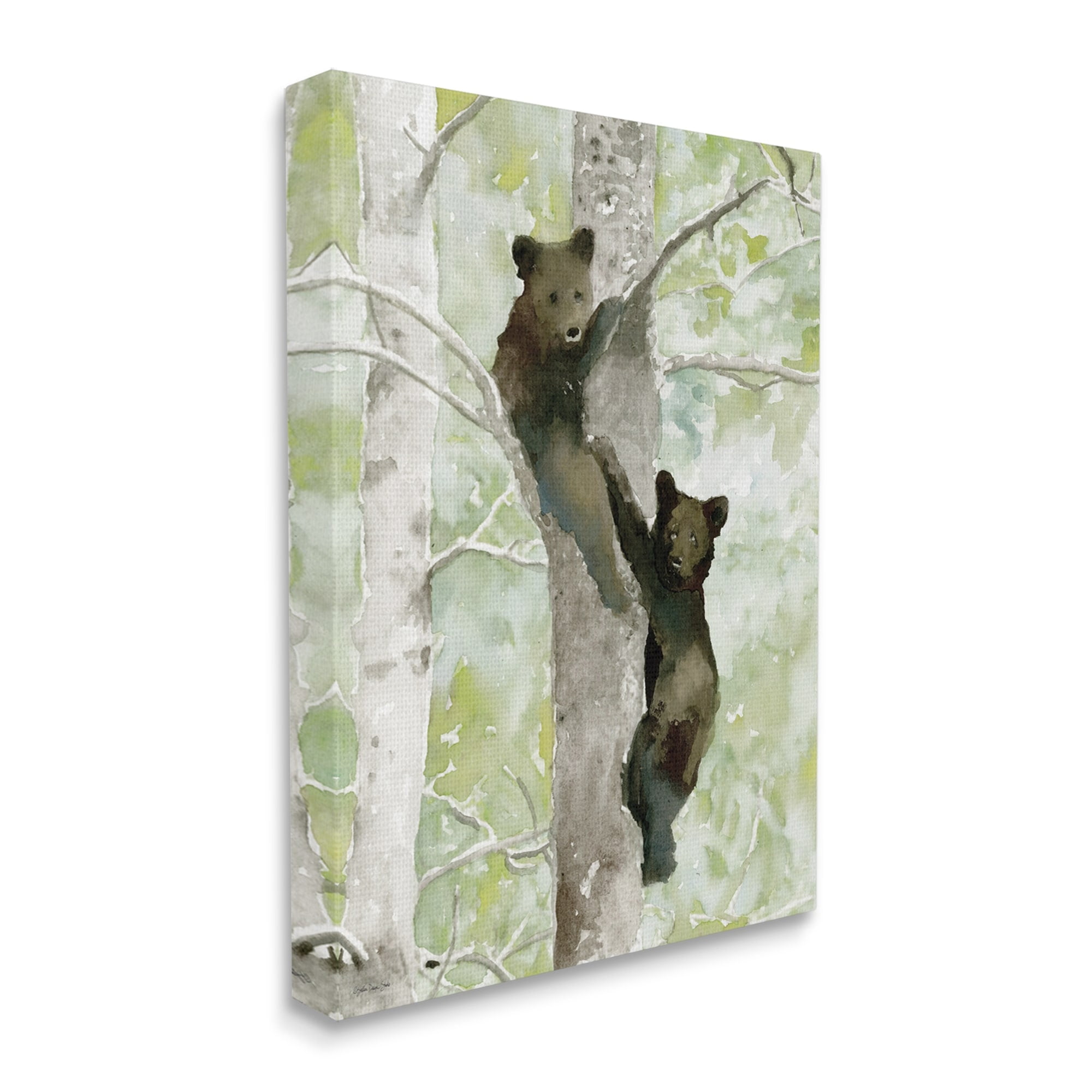 Stupell Bear Cubs Climbing Tree Nature Animals & Insects Painting Gallery Wrapped Canvas Print Wall Art