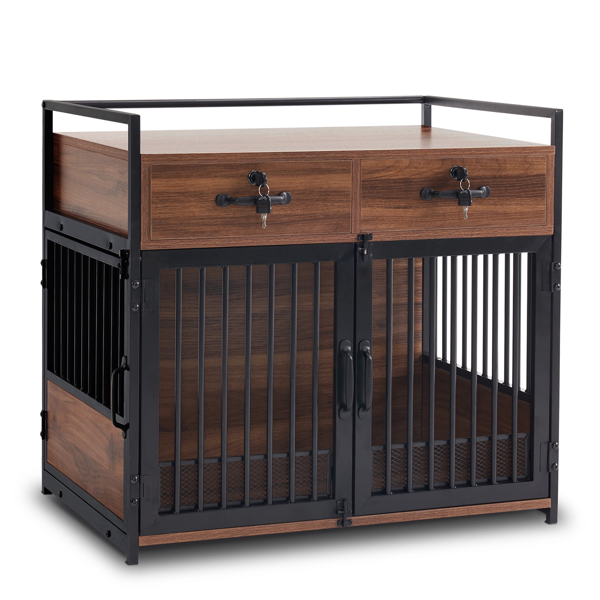 Furniture Style Wood Dog Crate with Drawers,0649 (Medium,Brown)