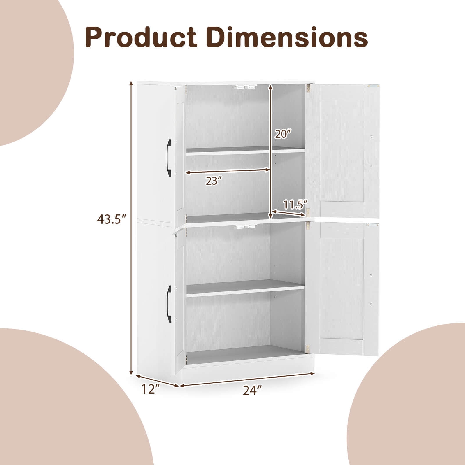 Costway Bathroom Cabinet with Doors & Adjustable Shelves Storage Organizer for Living Room White