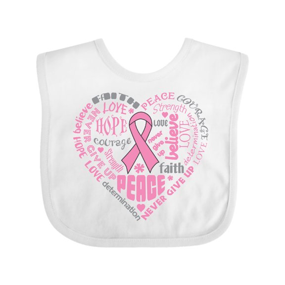 Inktastic Breast Cancer Awareness Heart Words Boys or Girls Baby Bib
