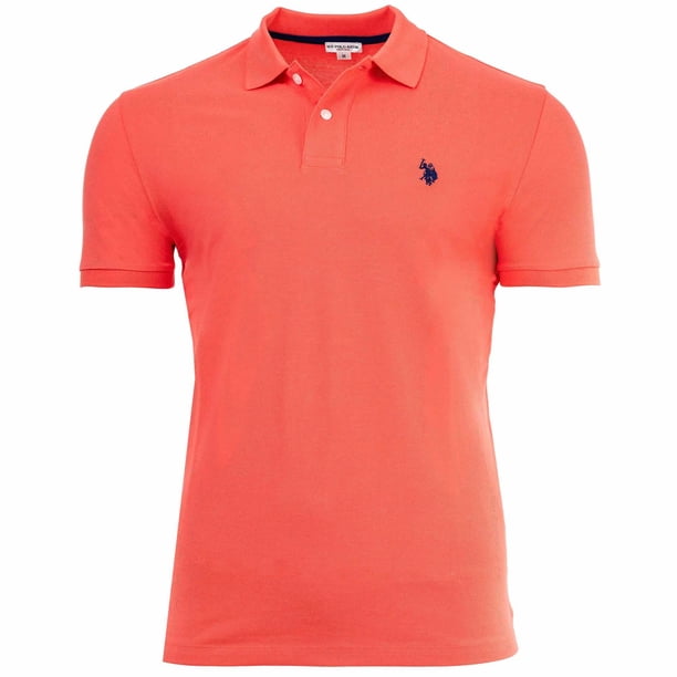U.S. POLO ASSN. Polo para hombre - Piqué cardado, logotipo bordado, algodón Naranja S (Small)