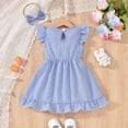 thumbnail image 3 of ZEHJHUAN Toddler Girls' Bunny Embroidered Dress, Short Sleeve A-Line Ruffle Hem Dress with Back Buttons Blue，9-12M, 3 of 10
