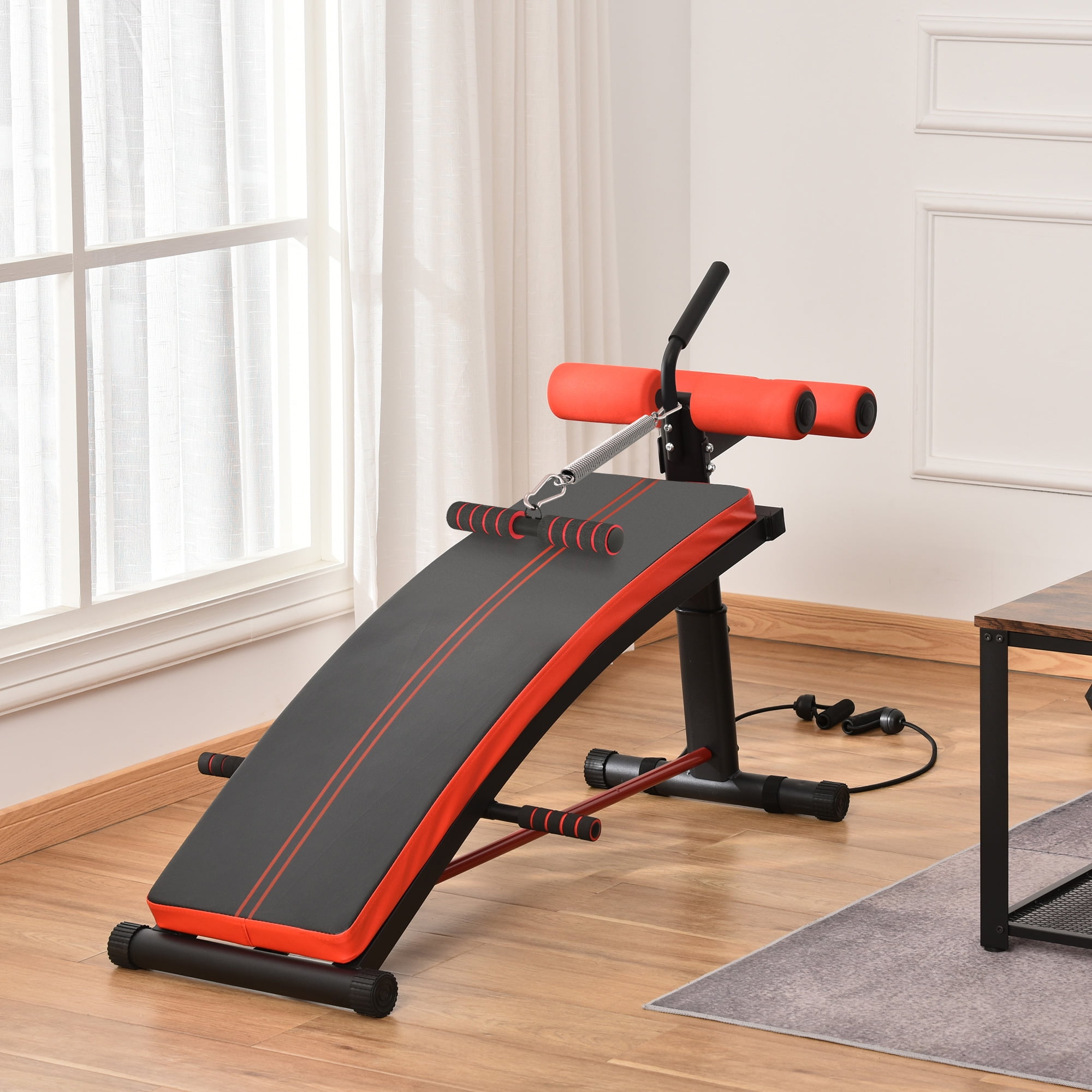 Soozier Sit Up Bench Workout Bench Abdominal Trainer with Resistance Bands and Reverse Crunch Handle Walmart