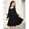 thumbnail image 3 of Oudiya Girls Long Sleeve Fall Dresses Formal Party Holiday Swing Flowy Ruffle Midi Dress, 5-13Y, 3 of 7