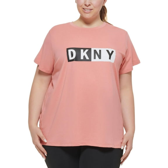 DKNY SPORT Womens Coral Logo Graphic Short Sleeve Crew Neck T-Shirt Plus 3X