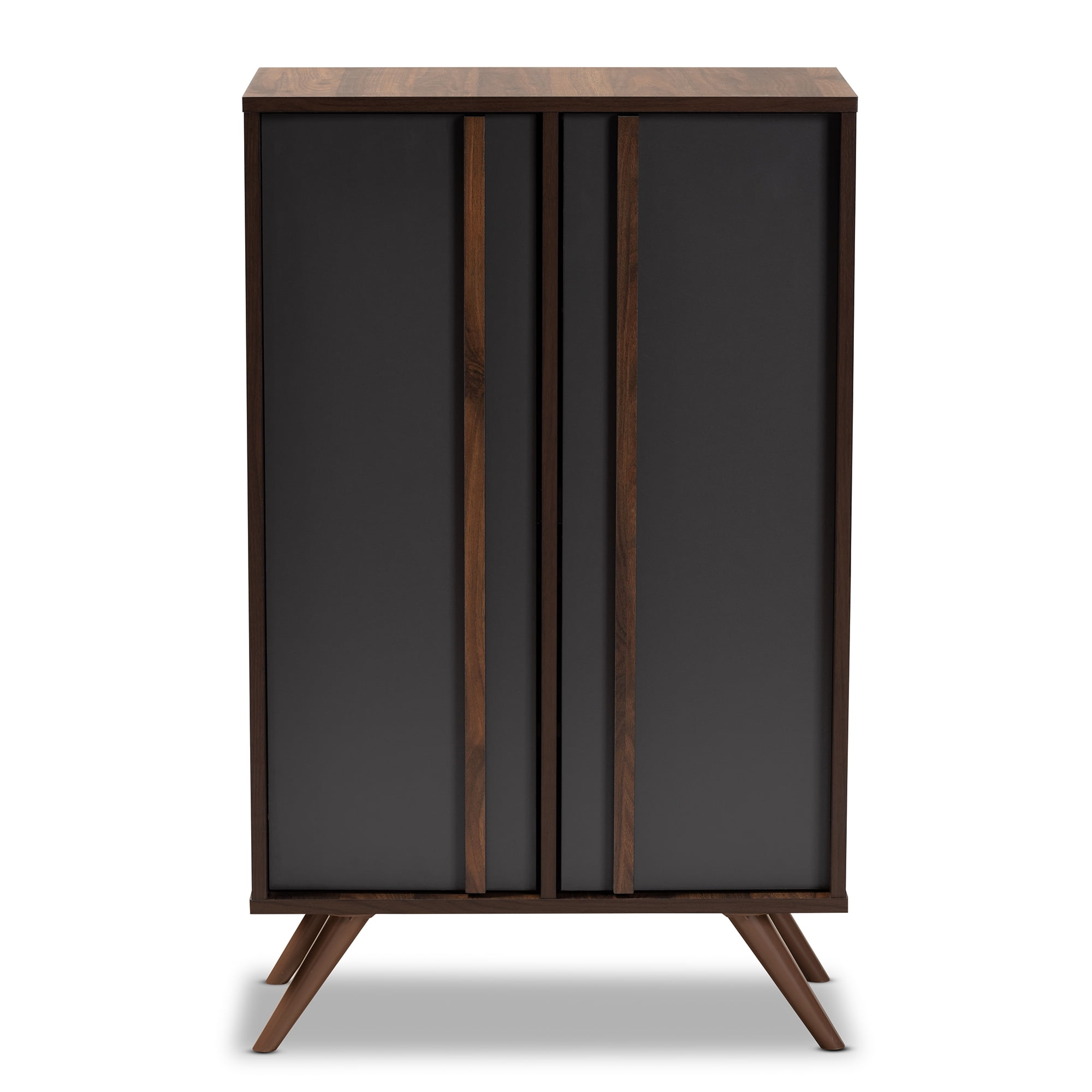Baxton Studio Contemporary 2-Door Shoe Cabinet, Grey/Walnut, 57.30 lbs