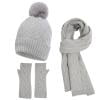 SuTry Women's Modern Stylish Winter Knitted Warm Sets Including Gloves Hats Scarves Three Piece Set with Thick Velvet Lining for Cold Weather(Gray#1,Free Size)