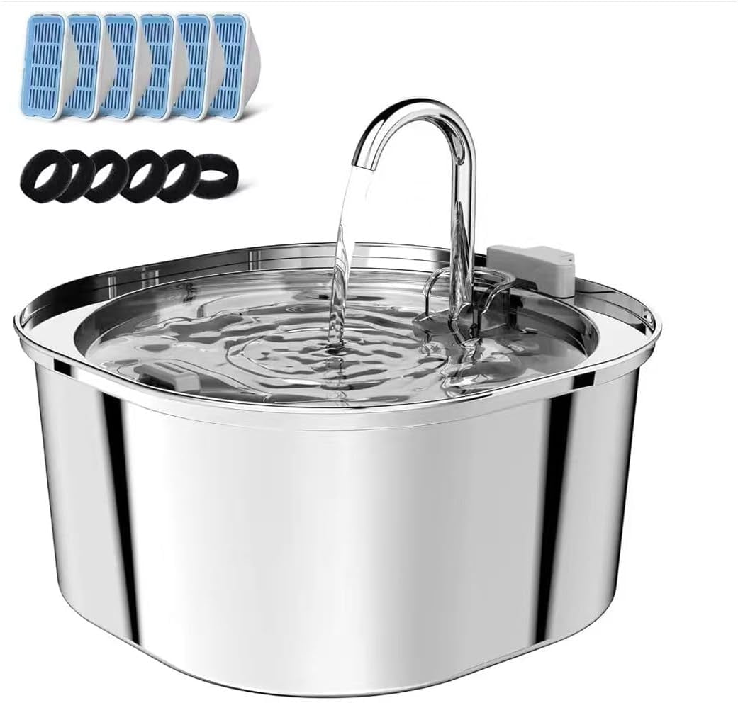 Pet Water Fountain Stainless Steel 3.2L Automatic Drinking Dispenser with Filters for Cats and Dogs