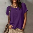 thumbnail image 5 of cocolona Summer Tops for Women Short Sleeve Crew Neck Button Asymmetrical Hem Shirts Dressy Casual Solid Color Blouses, 5 of 6