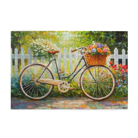 500 Piece Vibrant Bicycle & Flowers Jigsaw Puzzle For Adults Challenging & Relaxing Brain Exercise, Artistic Garden Scene, Fun Activity, Great Gift & Home Decor