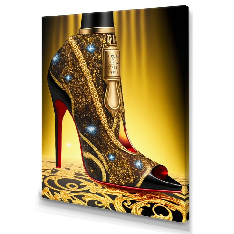 Designart Black And Gold High Heel Shoe III Canvas Wall Art