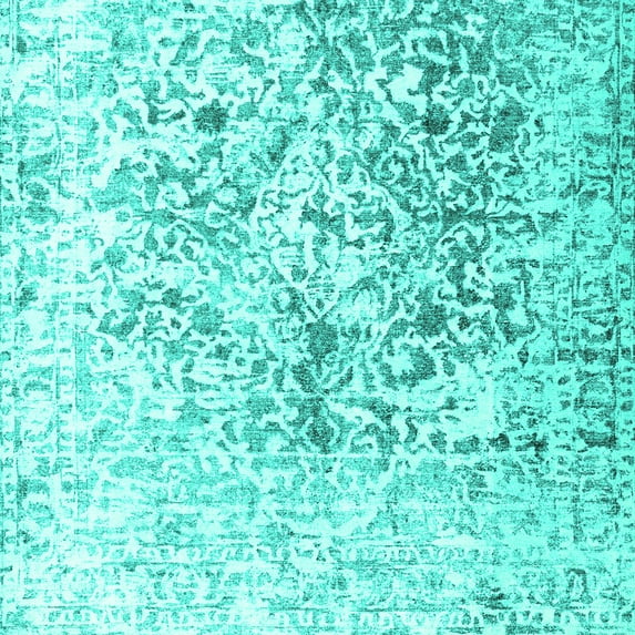 Ahgly Company Machine Washable Indoor Square Abstract Turquoise Blue Contemporary Area Rugs, 5' Square