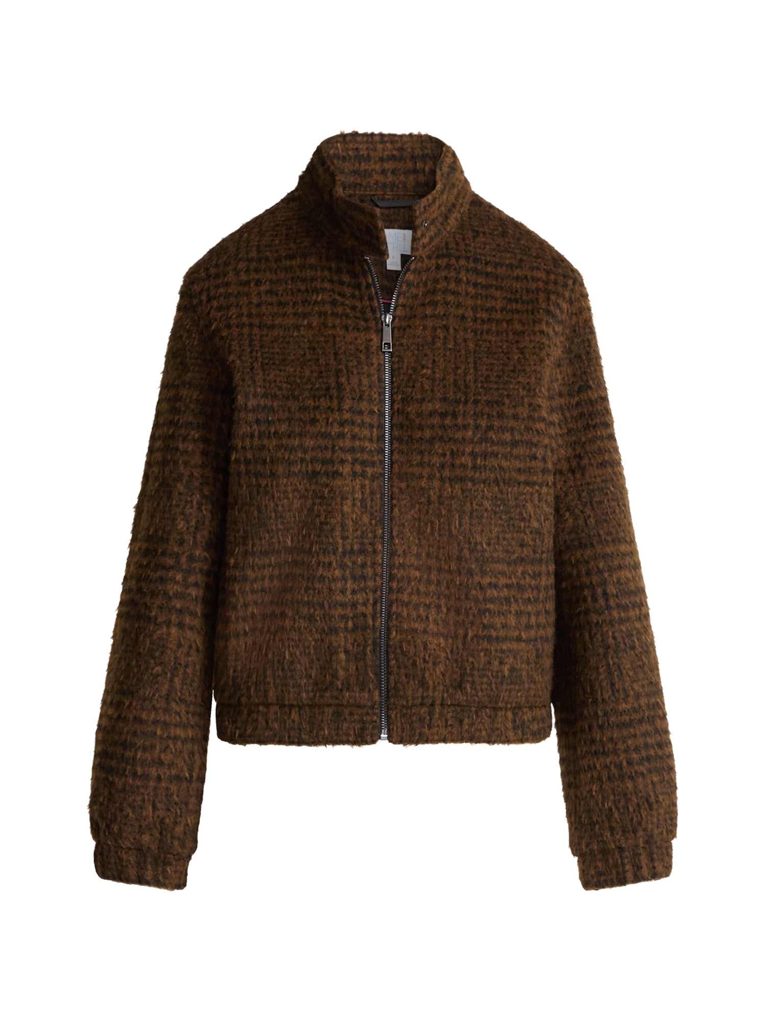 Time and Tru Women's and Women's Plus Faux Wool Bomber Jacket, Sizes XS-2X