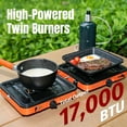 thumbnail image 3 of Dual-Burner Camping Stove with Carrying Bag, Foldable Portable Stove for Camping, 17000 BTU Camp Stove with 2 Adjustable Propane Burners, for Outdoor Cooking, RV Trips, or Emergencies, 3 of 6