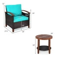 thumbnail image 2 of Gymax Ensemble de Conversation en Rotin Osier pour Patio 3 Pcs Ensemble de Meubles d'Extérieur avec Coussin Turquoise, 2 of 10
