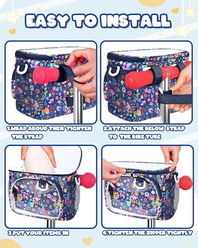 Kids Bike Basket, Front Handlebar Bag for Kids Girls Bikes, Waterproof Small Bike Basket with Zipper for Toddler Scooter Tricycle Bicycle