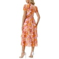 thumbnail image 3 of INSPIRE CHIC Women's Floral V Neck Short Sleeve Ruffle Tiered Layered Swing Midi Dresses S Orange, 3 of 6