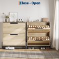 thumbnail image 3 of Shoe Storage Cabinet with 2 Flip Drawers, Freestanding Narrow Shoe Organizer with Adjustable Shelf & Metal Legs for Entryway, Hallway, Living Room, Oak, 3 of 9