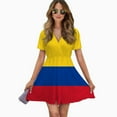 thumbnail image 2 of Flag Of Colombia Women Dress V-Neck Short Sleeve Flowy Swing Party Midi Dress, 2 of 4