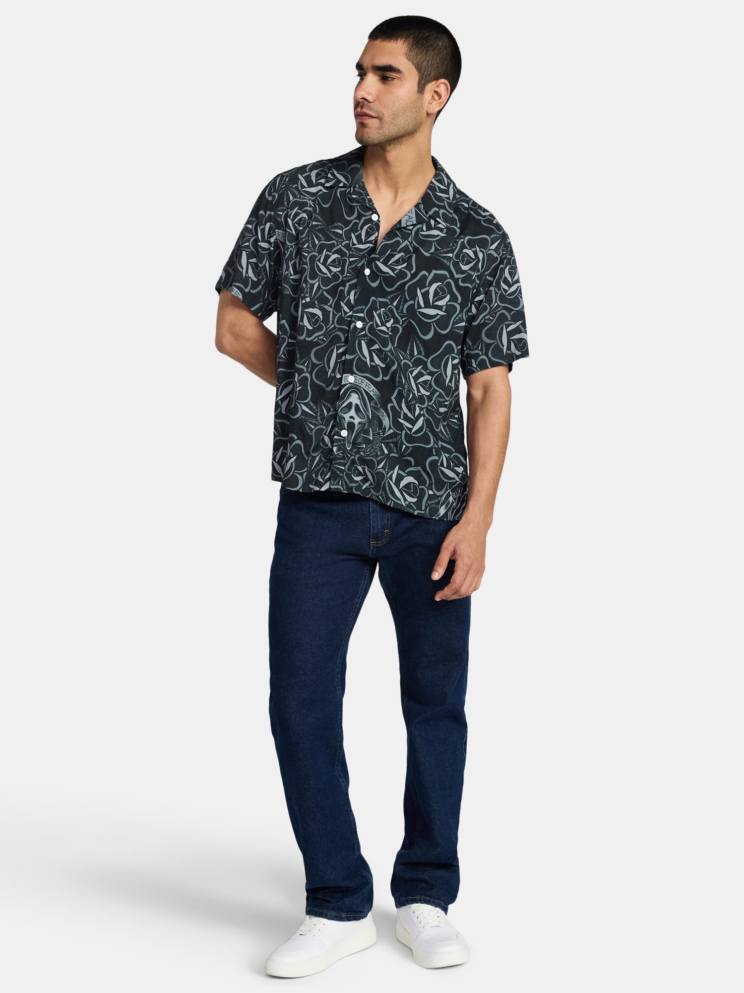 Ghostface Men's and Big Men's Woven Shirt with Short Sleeves, Sizes S-3XL