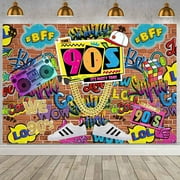 90s Theme Backdrop Retro Hip Hop Graffiti Back to The 90s Photography Background Disco Brick Wall Radio Music Birthday Throwback I Love 90s Party Decorations Banner Photoshoot Props