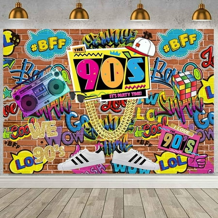 90s Theme Backdrop Retro Hip Hop Graffiti Back to The 90s Photography Background Disco Brick Wall Radio Music Birthday Throwback I Love 90s Party Decorations Banner Photoshoot Props