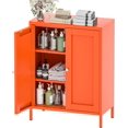thumbnail image 5 of Metal Bathroom Storage Cabinet, Bathroom Floor Storage Cabinet with 2 Adjustable Shelves and 2 Doors,Freestanding Metal Sideboard for Small Spaces, Living Room, Dining Room,Orange, 5 of 8