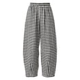 thumbnail image 3 of Women's Plaid High Waist Wide Leg Cropped Pants, Loose Relaxed Fit Barrel Trousers with Side Pockets, for Spring Summer Daily Wear, Travel or Casual Outfits Black L, 3 of 5