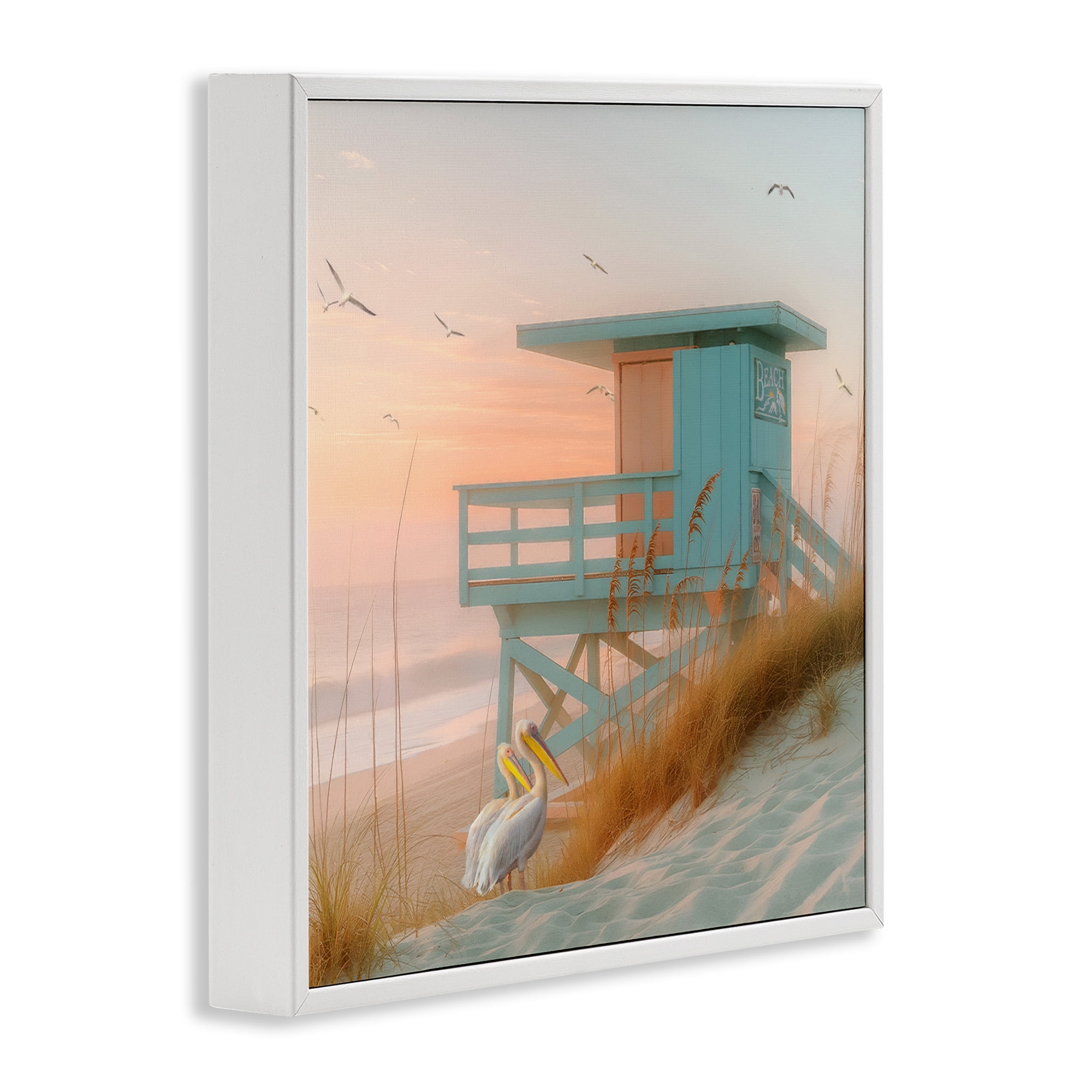 Stupell Industries Coastal Charm Beach Hut Coastal Painting White Framed Art Print Wall Art, 17 x 17