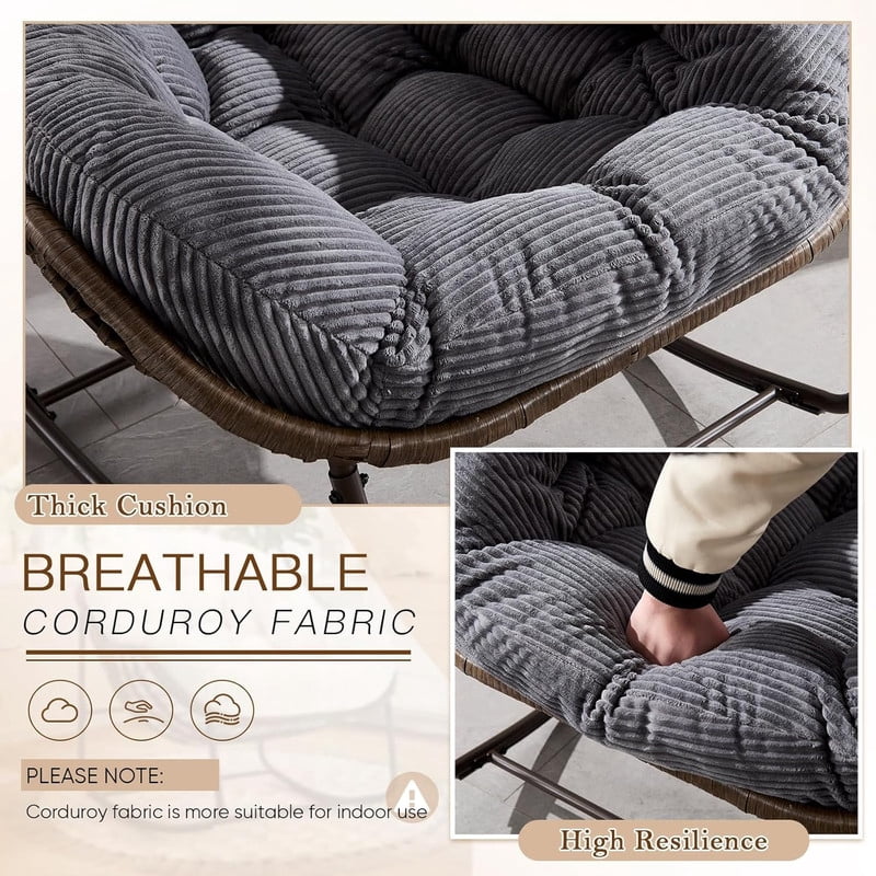 Outdoor Rattan Rocking Chair, Rocking Papasan Chair with Thick Cushion, Comfy Wicker Egg Chairs Lounge Recliner Chair, Padded Cushion Rocker