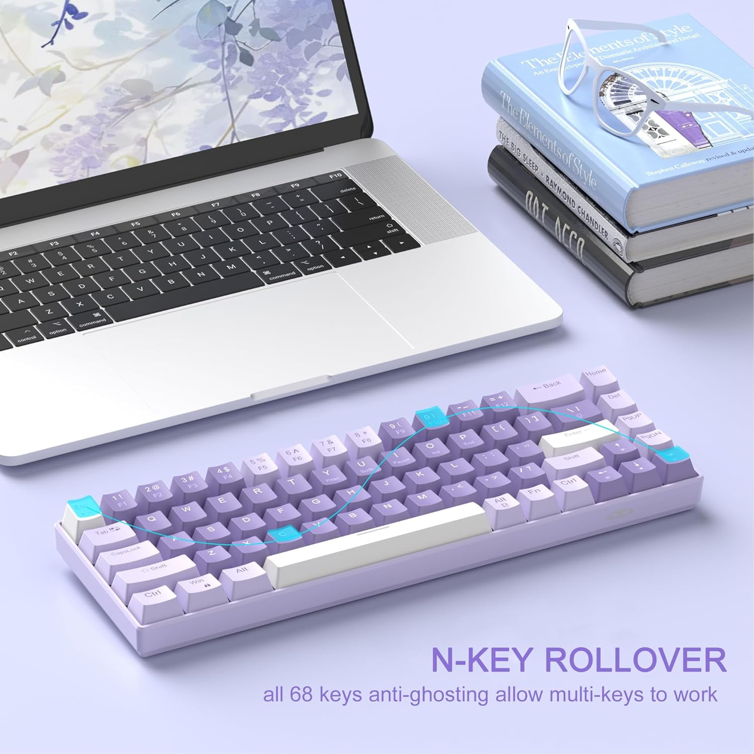 Portable 60% Mechanical Gaming Keyboard, MK-Box LED Backlit Compact 68 Keys Mini Wired Office Keyboard