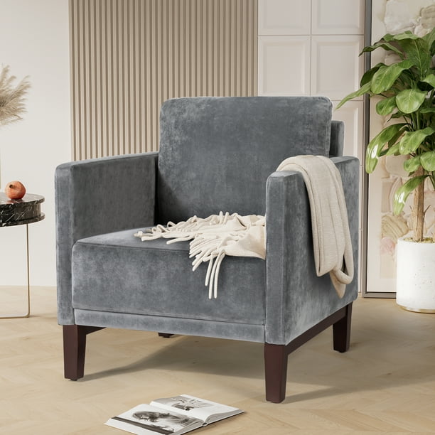 Homall Gray Velvet Accent Chair Upholstered Arm Club Lounge Chair Set