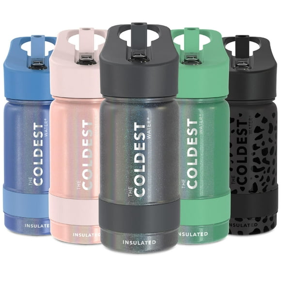 Coldest Sports Water Bottle - Straw Lid Bottle with Handle Leak Proof, Vacuum Insulated Stainless Steel, Double Walled, Thermo Mug, Metal Stardust 14 oz