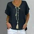 thumbnail image 2 of Olyvenn Linen Shirts for Women Summer Vintage Plain T Shirt Beach Vacation Boho Tops Trendy Vneck Tees Casual Loose Fit Tshirt Black S, 2 of 6