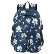 DIXRUYEE Midnight Magnolia Backpack for School 14”Laptop Compatible with Reflective Safety Strips