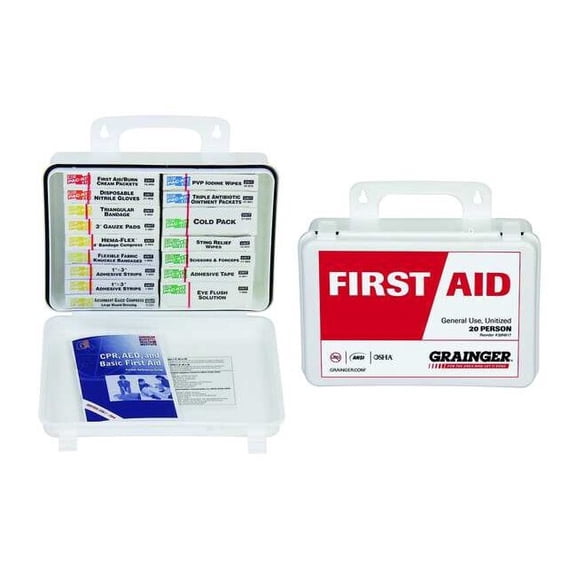 First Aid Kit and Housing, Plastic 102 Components, 20 People Served 54569