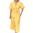 thumbnail image 2 of LOVZFMLL Women's Summer Solid Color Short Sleeve -Neck Dress Yellow 5XL, 2 of 7