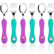 Toddler Utensils Kids Silverware, 6pcs Stainless Steel Toddler Fork Spoon Set, Toddler Cutlery Set, Girls Utensils for Toddlers 2-5 Years Old (Mermaid)