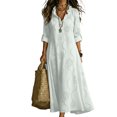 thumbnail image 2 of Womens Boho Dresses Rolled Up Long Sleeve Ruffle V Neck Floral Dresses Casual Loose Vacation Maxi Dresses, L, 2 of 4