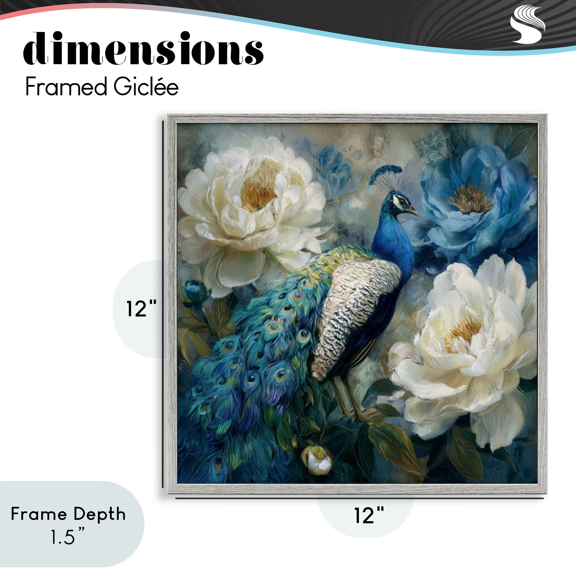Stupell Industries Pretty Peony Peacock Gray Framed Giclee Art, design by Tina LeCour