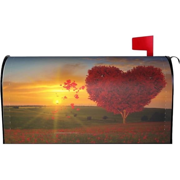 Sunset Red Heart Shaped Tree Mailbox Cover Magnetic Waterproof Mailbox Wraps Post Letter Box Decor 21x18 in