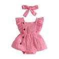 thumbnail image 5 of Baby Girls' Fly Sleeve Bodysuit Dress Pink Romper Dress Headband Toddler Summer Clothes Set 12-18 Months, 5 of 5