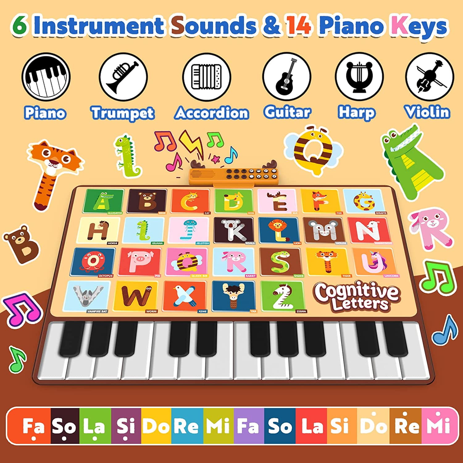 Allaugh Baby Musical Mat with 26 Letters Kids Piano Keyboard Playmat Children Crawling Blanket Toy 27.56