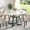 thumbnail image 3 of UHOMEPRO Round Dining Table for 4, Faux Marble Single Kitchen Table with Storage Shelves, Modern High Glossy Dining Room Table with Sturdy Cross-Shaped Base Support (Chairs Not Included), White, 3 of 9