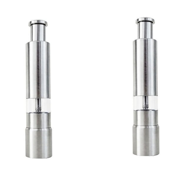 2X Molinillo de Sal Y Pimienta Botón Pulsador Plateado de Acero Inoxidable para Cocinar Molinillo de Pimienta Portátil