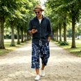 thumbnail image 2 of JoveMarine Men's Camo Drawstring Cargo Shorts - Plaid Work Shorts with Pockets, Knee-Length Loose Fit for Outdoor Daily,Blue 3XL, 2 of 6