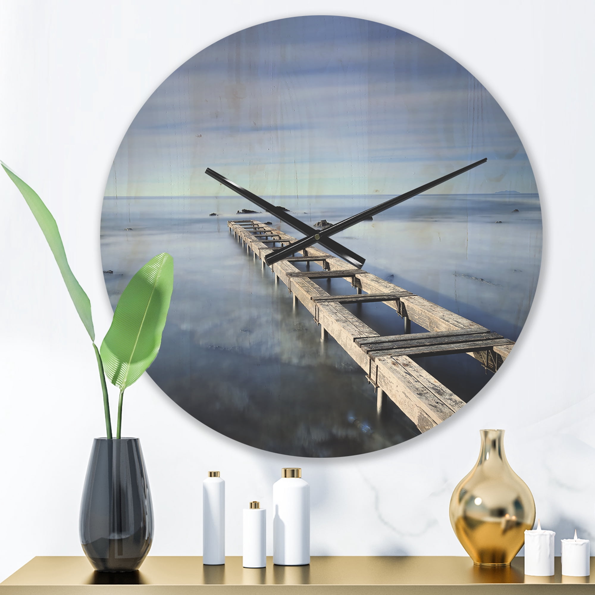Designart 'Large Pier and Dark Blue Sky' Modern Wood Wall Clock