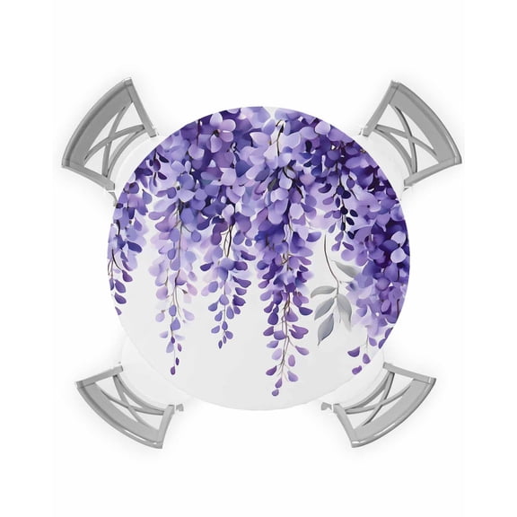 nqOlkjepod Purple Garden Florals Round Tablecloth, Fitted Table Cover with Elastic for 36"-44" Round Tables, Spring Leaves Botanical Table Cloth Outdoor Indoor Dinning Party Waterproof Tablecloths
