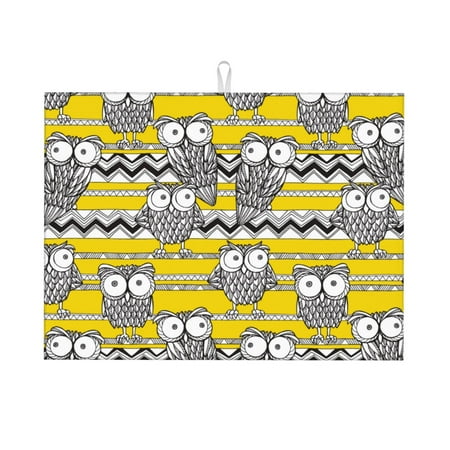 

Large Dish Drying Mats for Kitchen Counter - Funny Owl 18x24In Anti-Slip Absorbent Microfiber Drying Mat for Kitchen Counter Mat Dish Rack Mat with Hanging Loop