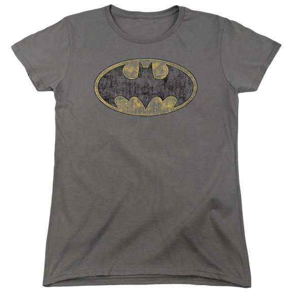 Batman Tattered Logo S/S Women's T-Shirt-Charcoal